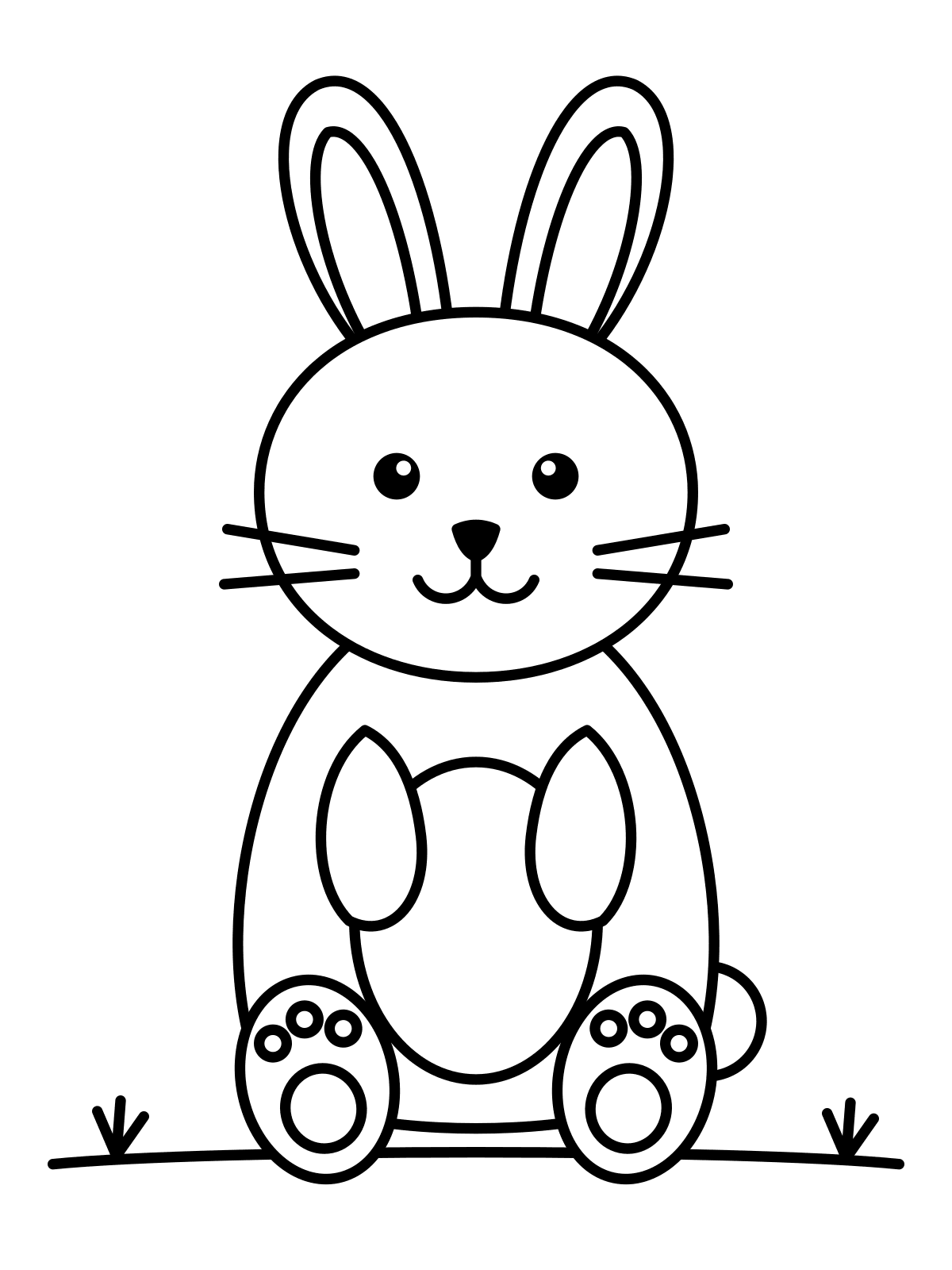 Bunny Coloring Page — Free Printable Line art coloring page of a sitting bunny with long ears, printable on A4 or Letter