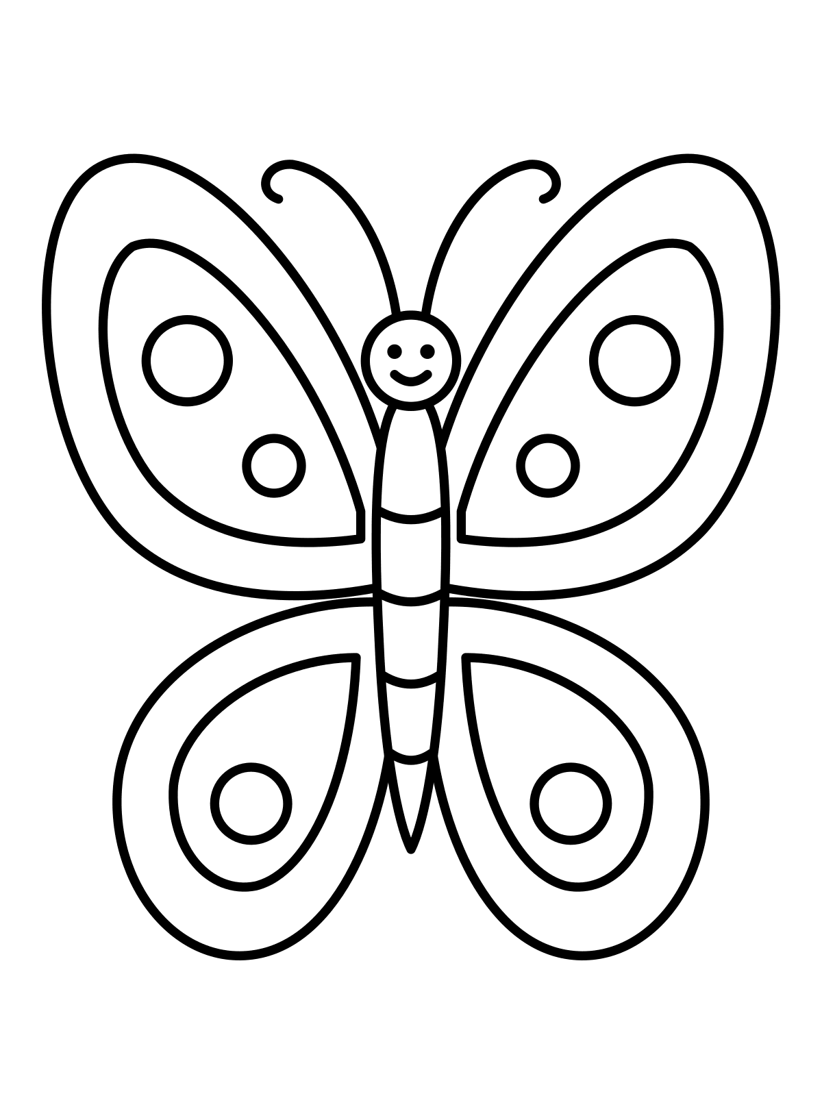 Line art coloring page of a butterfly with patterned wings, printable on A4 or Letter