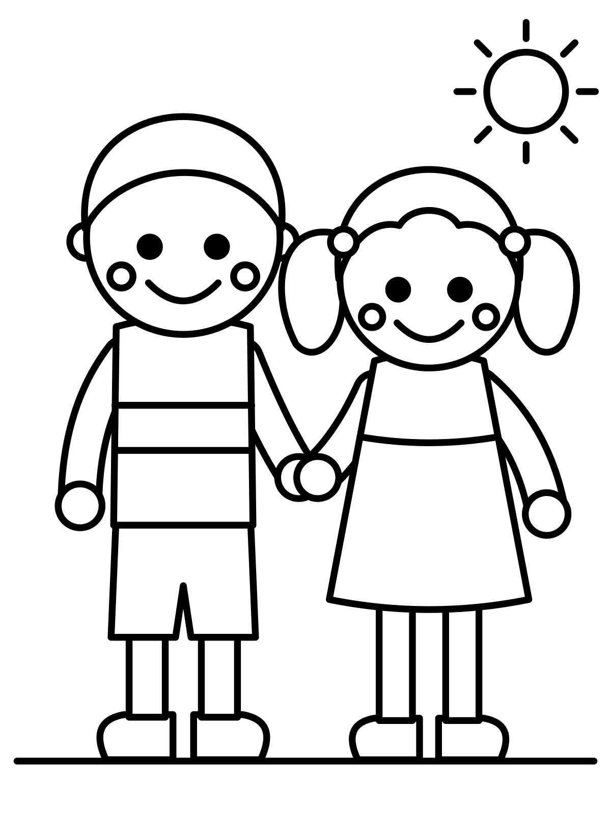 Siblings Holding Hands Coloring Page — Free Printable Line art coloring page of a brother and sister holding hands, printable on A4 or Letter